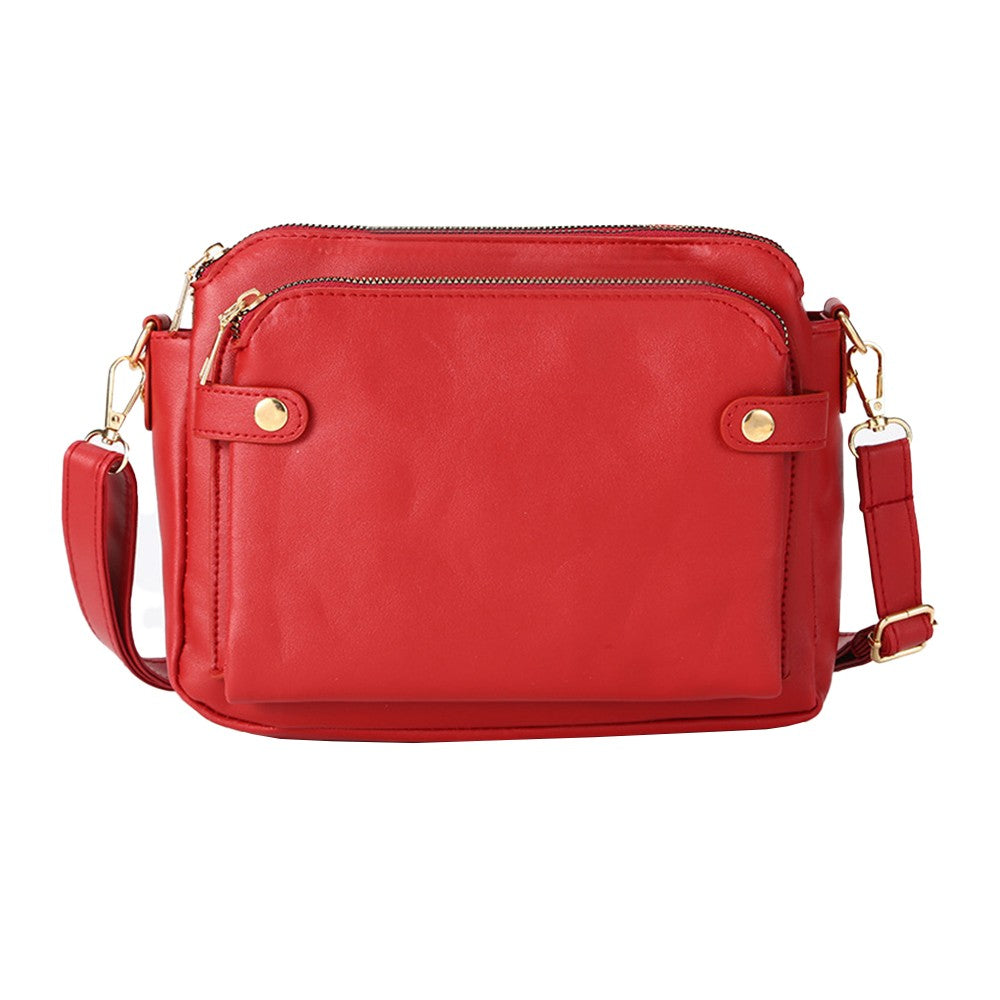 Women PU Leather Shoulder Bag Crossbody Purse Zipper Satchel Handbag Red