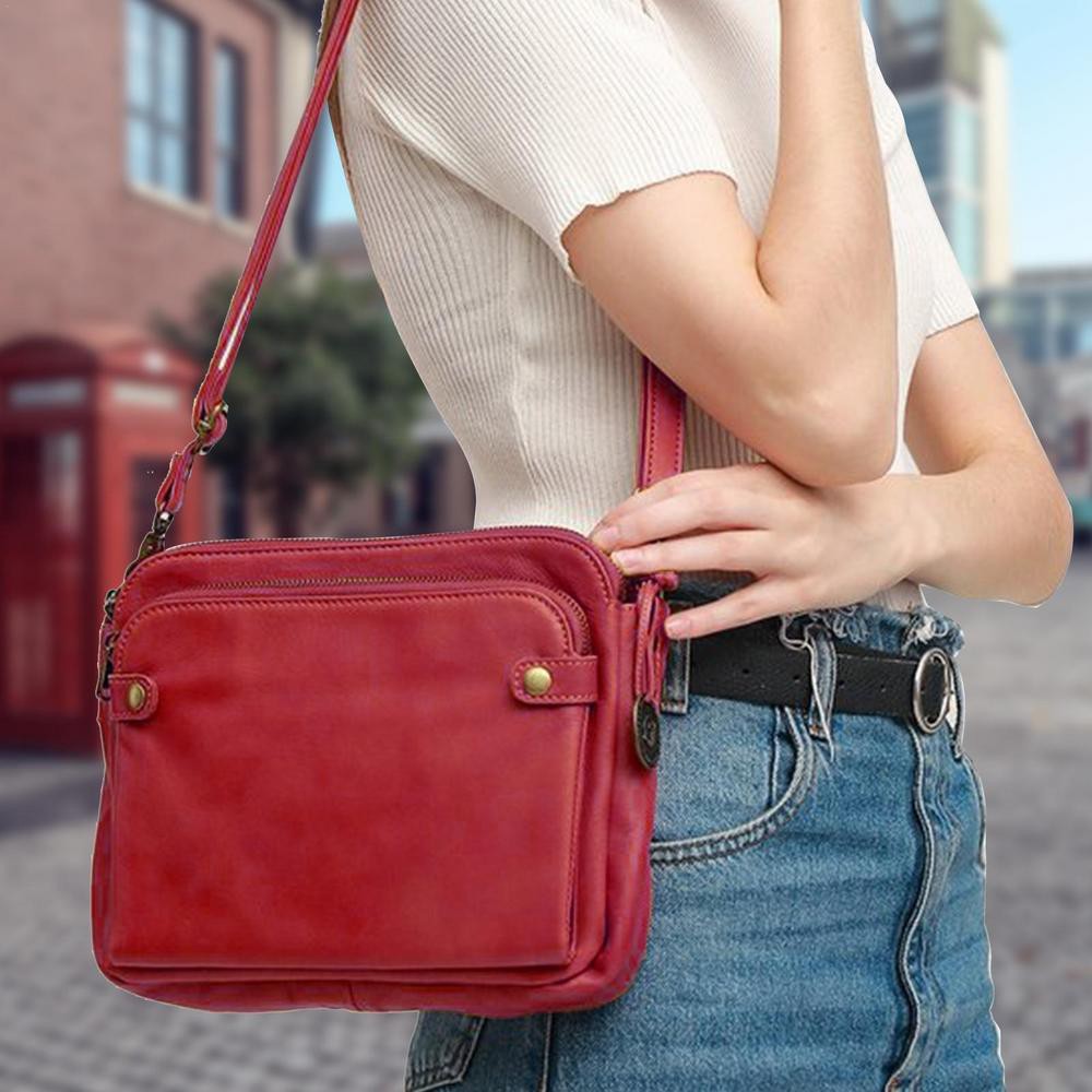Women PU Leather Shoulder Bag Crossbody Purse Zipper Satchel Handbag Red