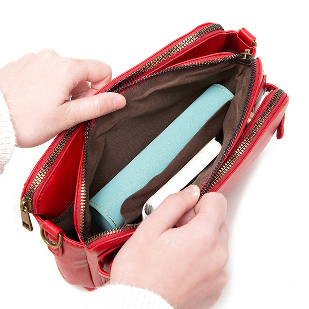 Women PU Leather Shoulder Bag Crossbody Purse Zipper Satchel Handbag Red