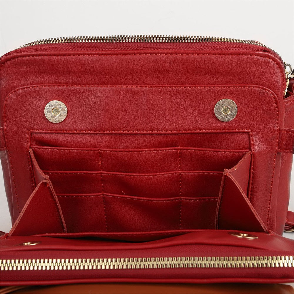 Women PU Leather Shoulder Bag Crossbody Purse Zipper Satchel Handbag Red