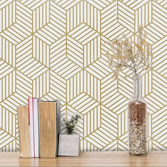 100x45cm Gold Geometric Striped Removable Wallpaper Self Adhesive Peel and Stick Wall Sticker