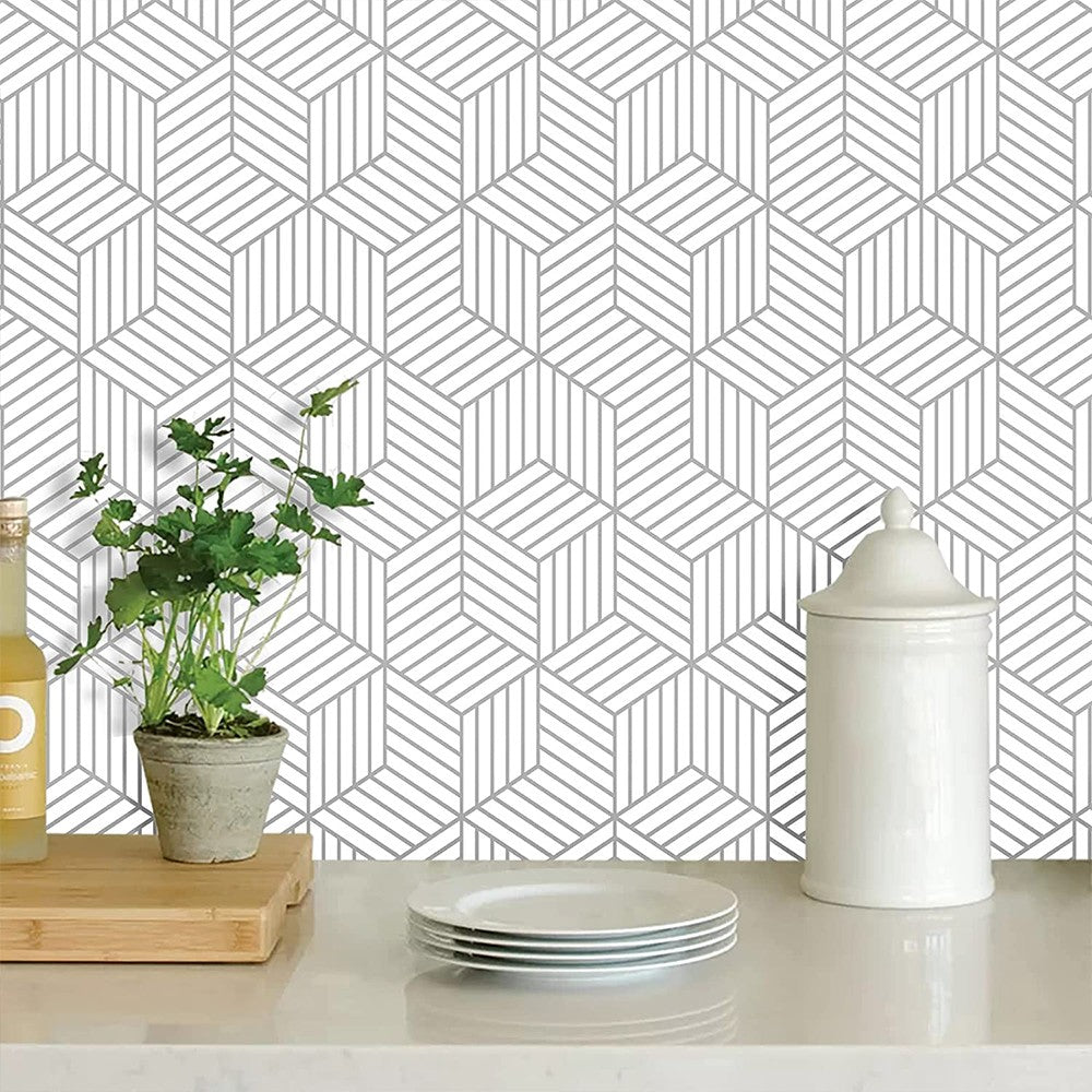 100x45cm Silver Geometric Striped Removable Wallpaper Self Adhesive Peel and Stick Wall Sticker