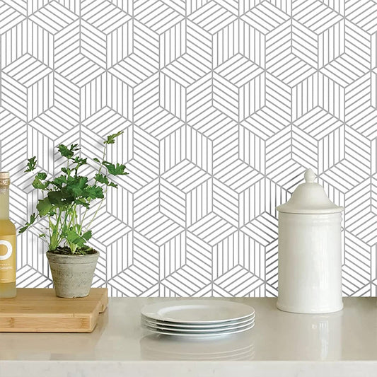 100x45cm Silver Geometric Striped Removable Wallpaper Self Adhesive Peel and Stick Wall Sticker