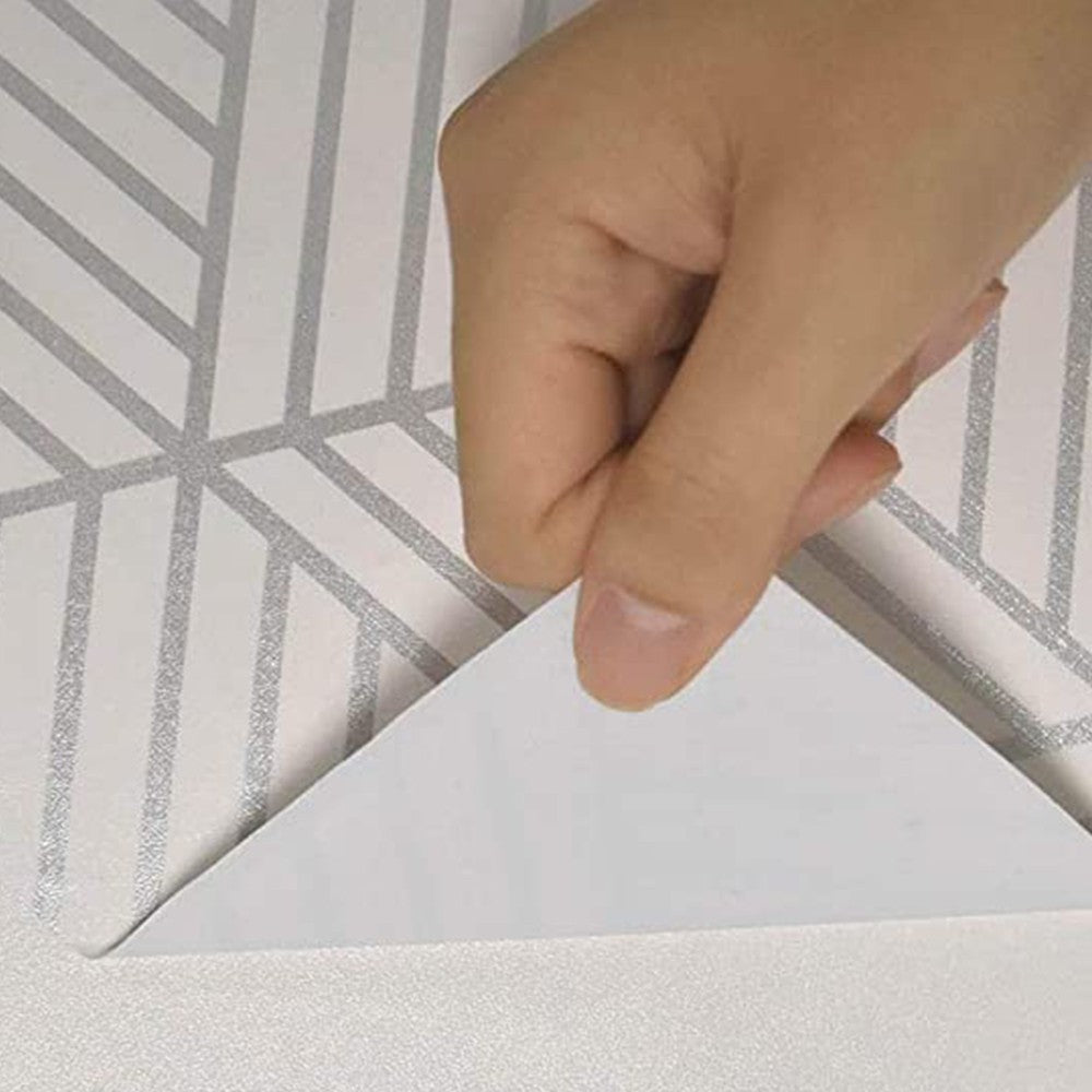 100x45cm Silver Geometric Striped Removable Wallpaper Self Adhesive Peel and Stick Wall Sticker