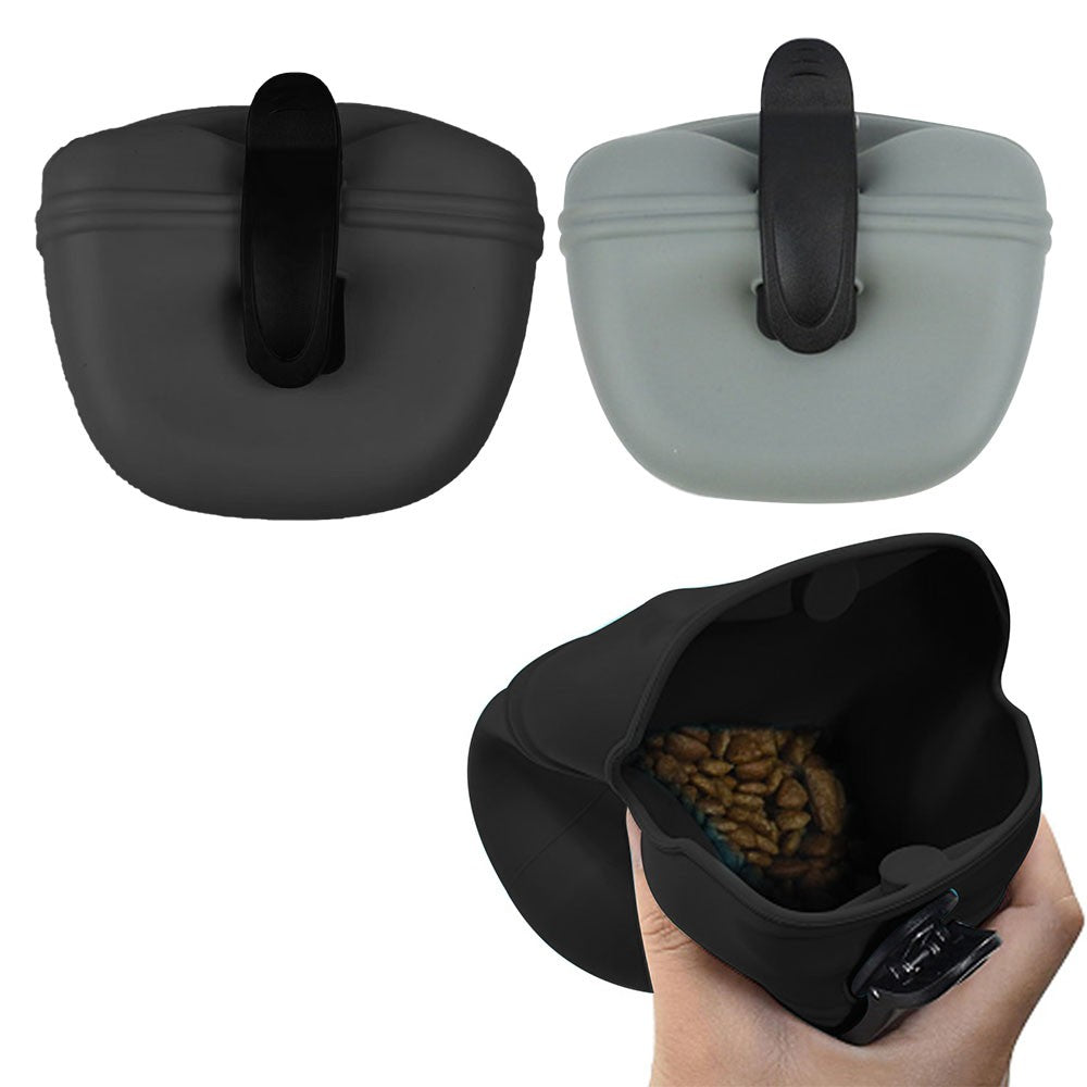 2 X Silicone Dog Treat Bag with Magnetic Closure Portable Waist Pouch Pack with Clip Black Grey