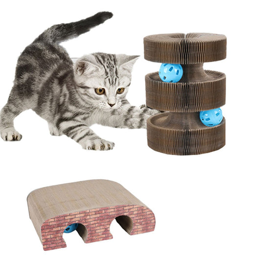 Magic Organ Cat Claw Scratching Board Arch Bridge Style Pet Cat Interactive Toy with Bell Balls
