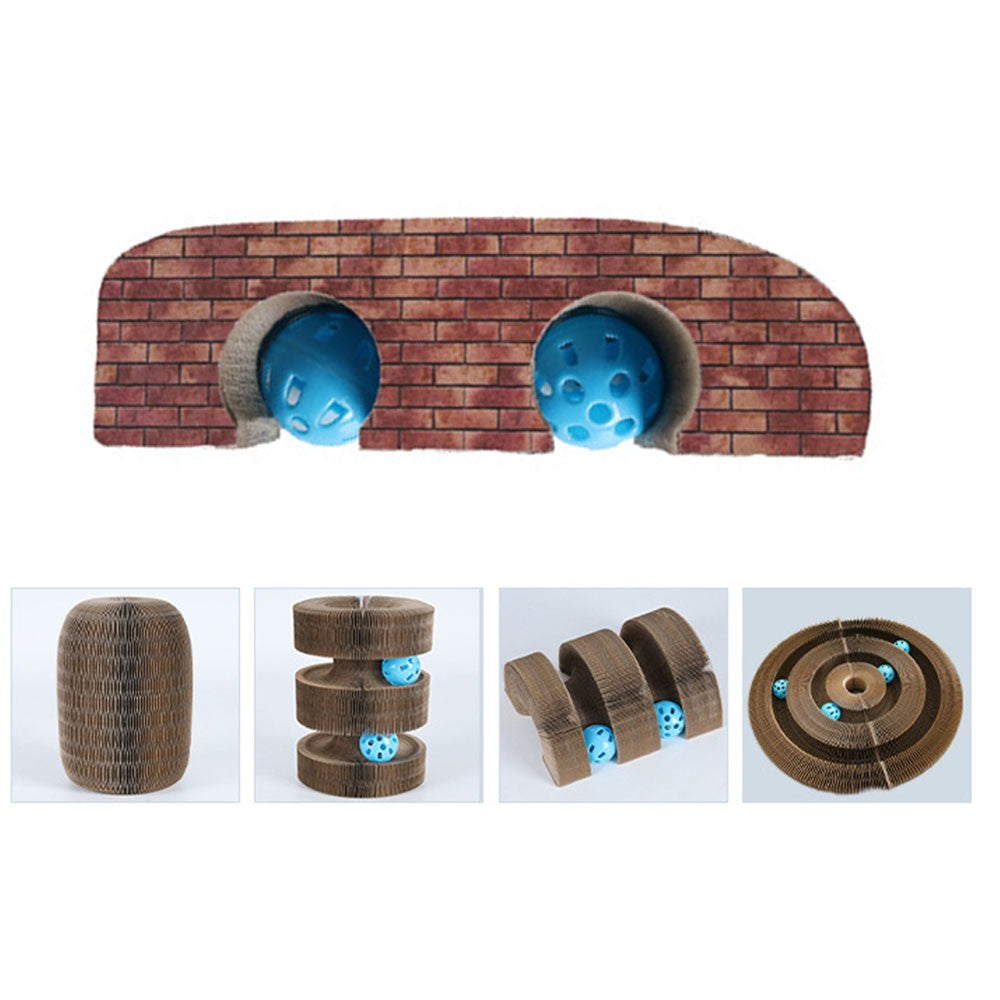 Magic Organ Cat Claw Scratching Board Arch Bridge Style Pet Cat Interactive Toy with Bell Balls