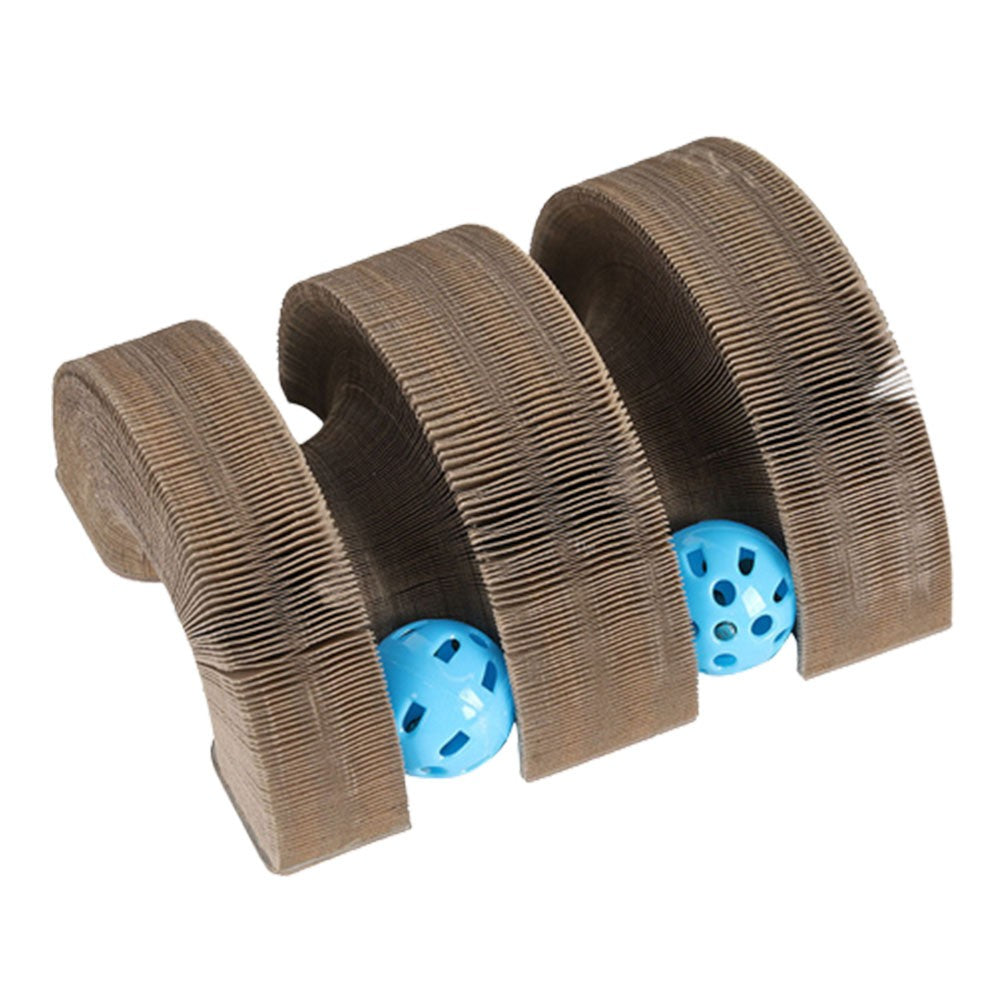 Magic Organ Cat Claw Scratching Board Arch Bridge Style Pet Cat Interactive Toy with Bell Balls