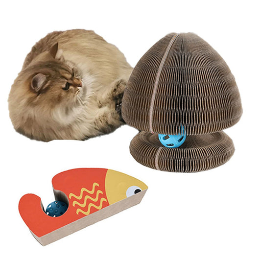 Magic Organ Cat Claw Scratching Board Fish Style Pet Cat Interactive Toy with Bell Balls
