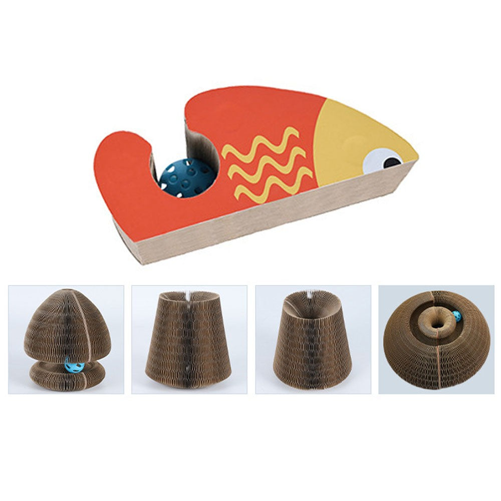 Magic Organ Cat Claw Scratching Board Fish Style Pet Cat Interactive Toy with Bell Balls