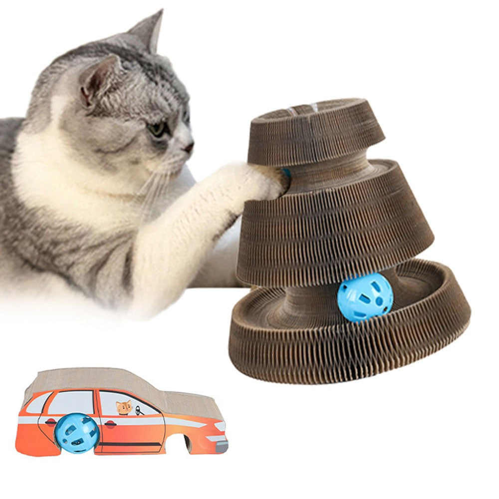 Magic Organ Cat Claw Scratching Board Car Style Pet Cat Interactive Toy with Bell Balls