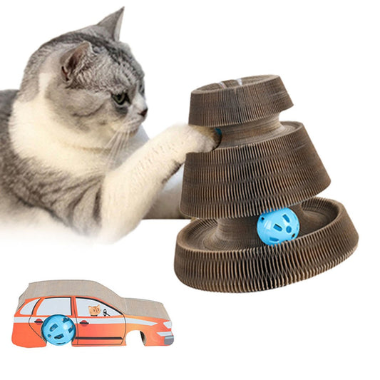 Magic Organ Cat Claw Scratching Board Car Style Pet Cat Interactive Toy with Bell Balls