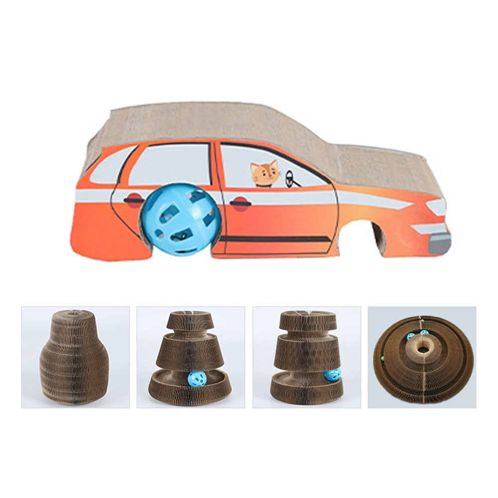 Magic Organ Cat Claw Scratching Board Car Style Pet Cat Interactive Toy with Bell Balls