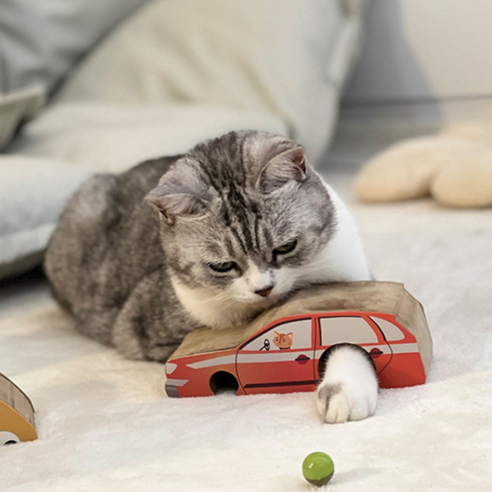 Magic Organ Cat Claw Scratching Board Car Style Pet Cat Interactive Toy with Bell Balls