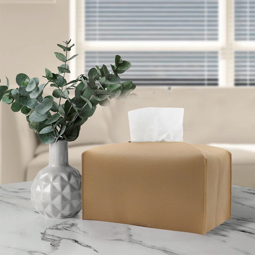 Rectangular PU Leather Tissue Box Tissue Dispenser Napkin Storage Boxes Brown