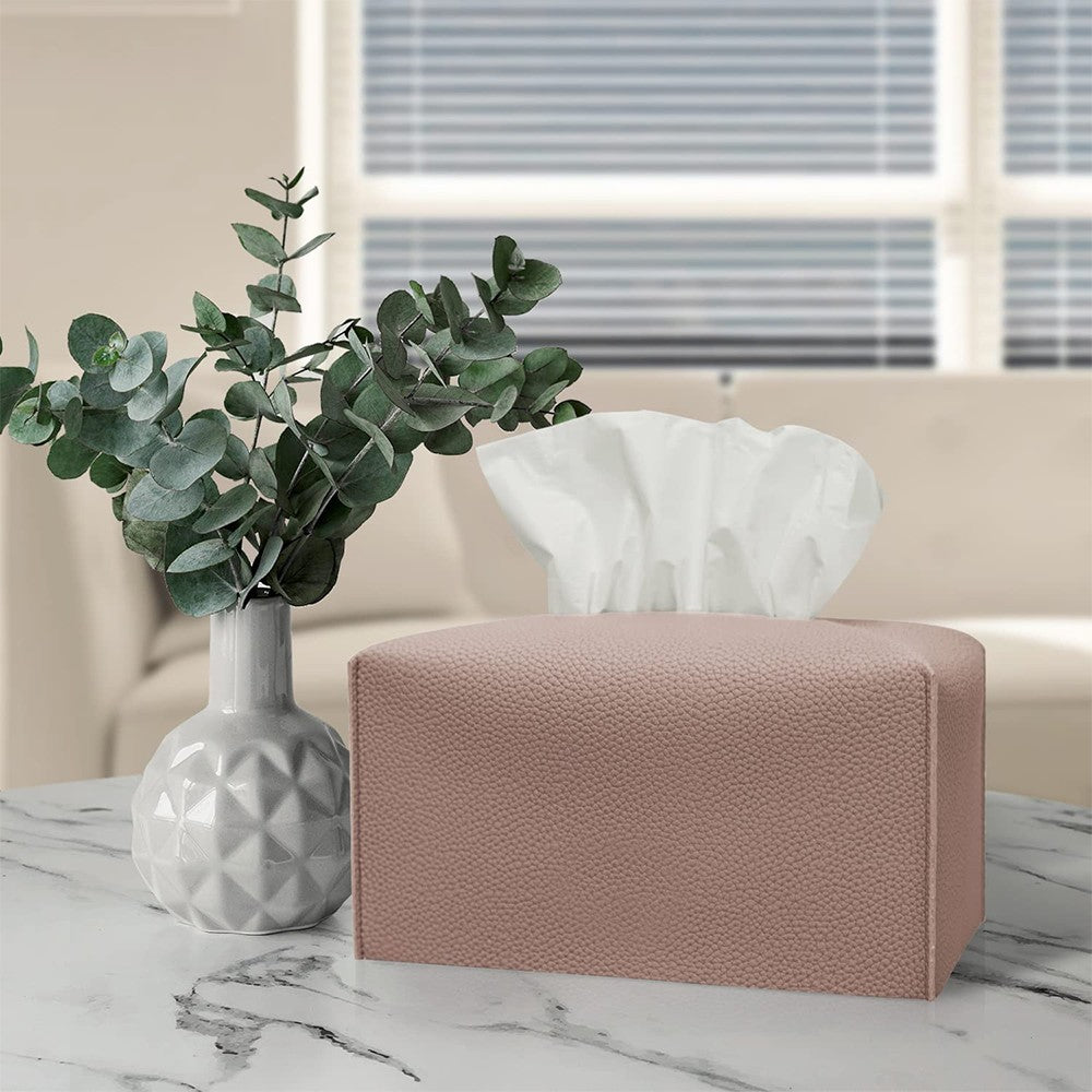 Rectangular PU Leather Tissue Box Tissue Dispenser Napkin Storage Boxes Pink