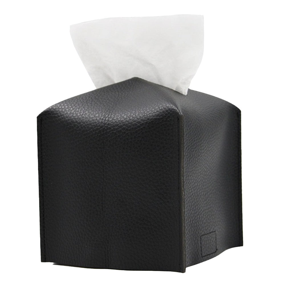 Square PU Leather Tissue Box Tissue Dispenser Napkin Storage Boxes Black