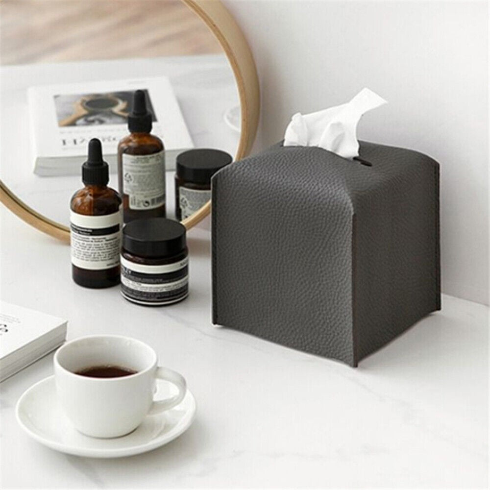 Square PU Leather Tissue Box Tissue Dispenser Napkin Storage Boxes Black