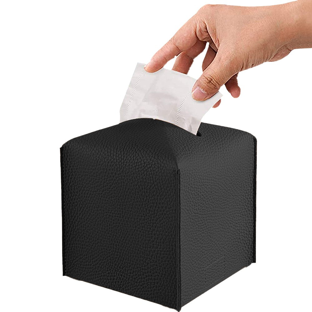 Square PU Leather Tissue Box Tissue Dispenser Napkin Storage Boxes Black