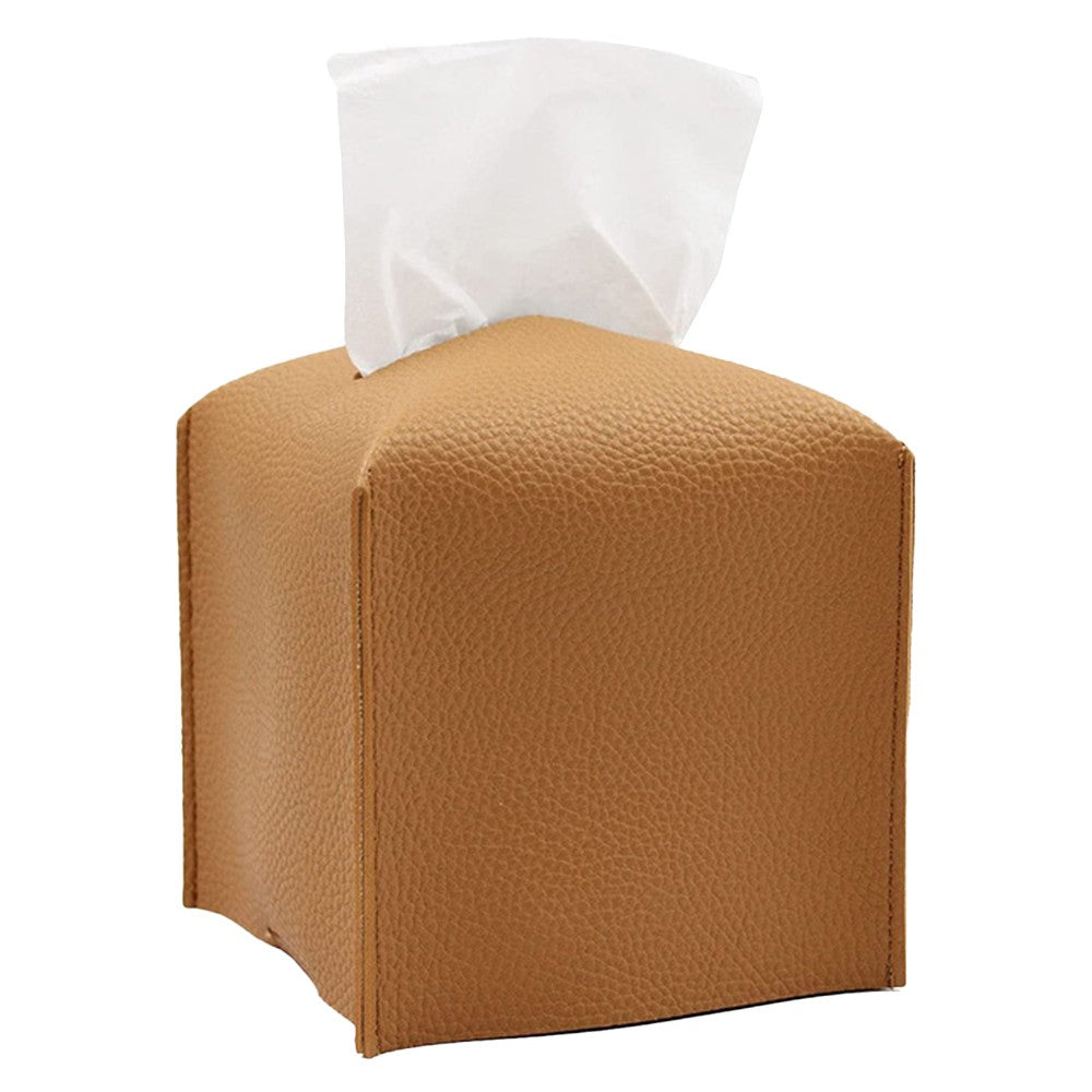 Square PU Leather Tissue Box Tissue Dispenser Napkin Storage Boxes Brown