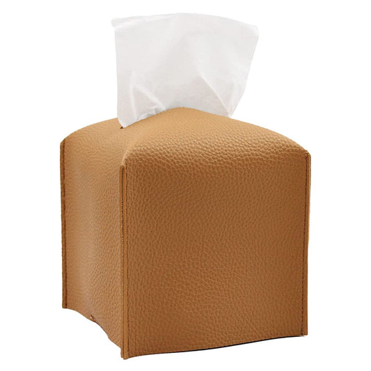 Square PU Leather Tissue Box Tissue Dispenser Napkin Storage Boxes Brown