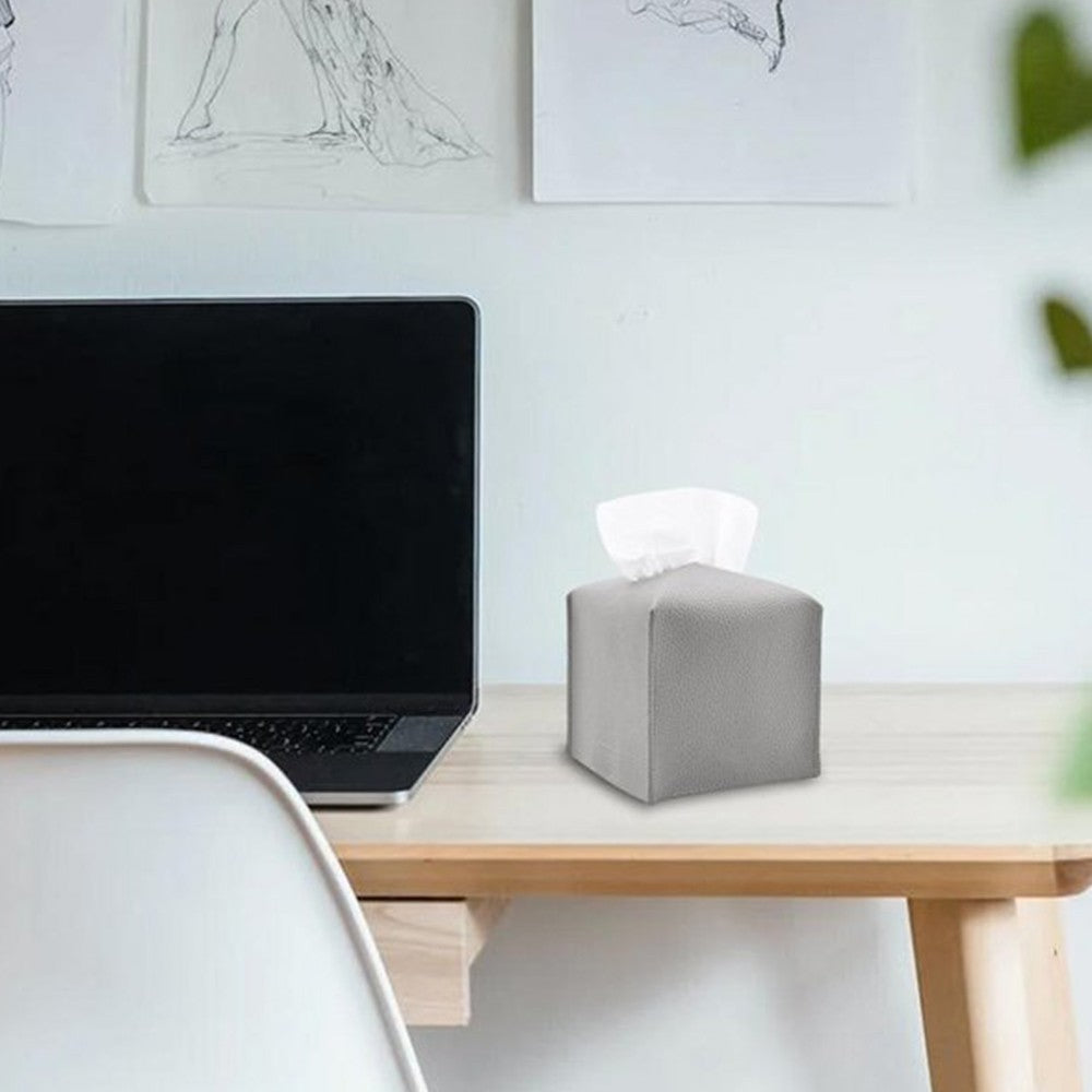 Square PU Leather Tissue Box Tissue Dispenser Napkin Storage Boxes Grey