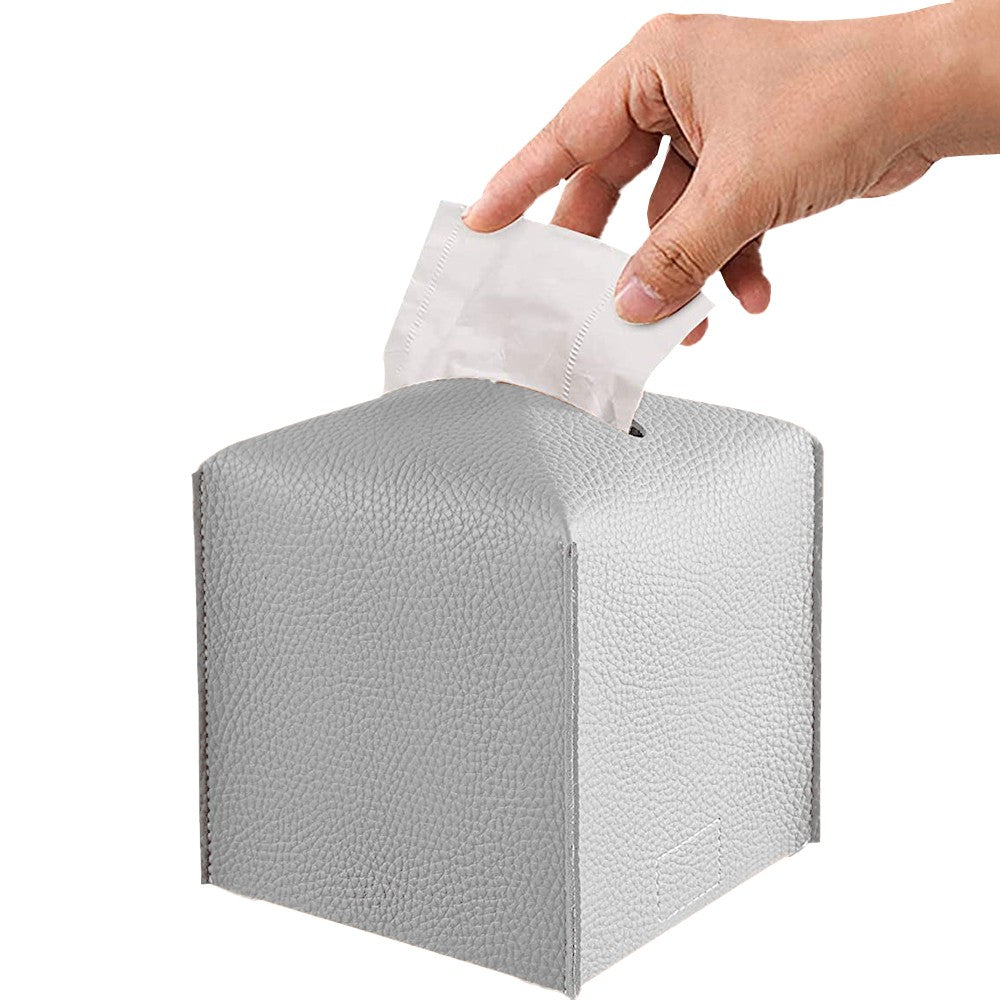 Square PU Leather Tissue Box Tissue Dispenser Napkin Storage Boxes Grey