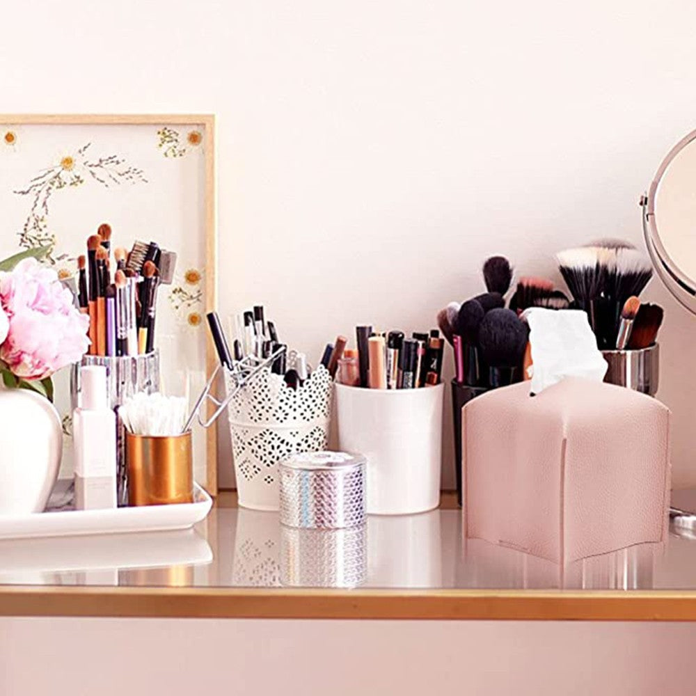 Square PU Leather Tissue Box Tissue Dispenser Napkin Storage Boxes Pink