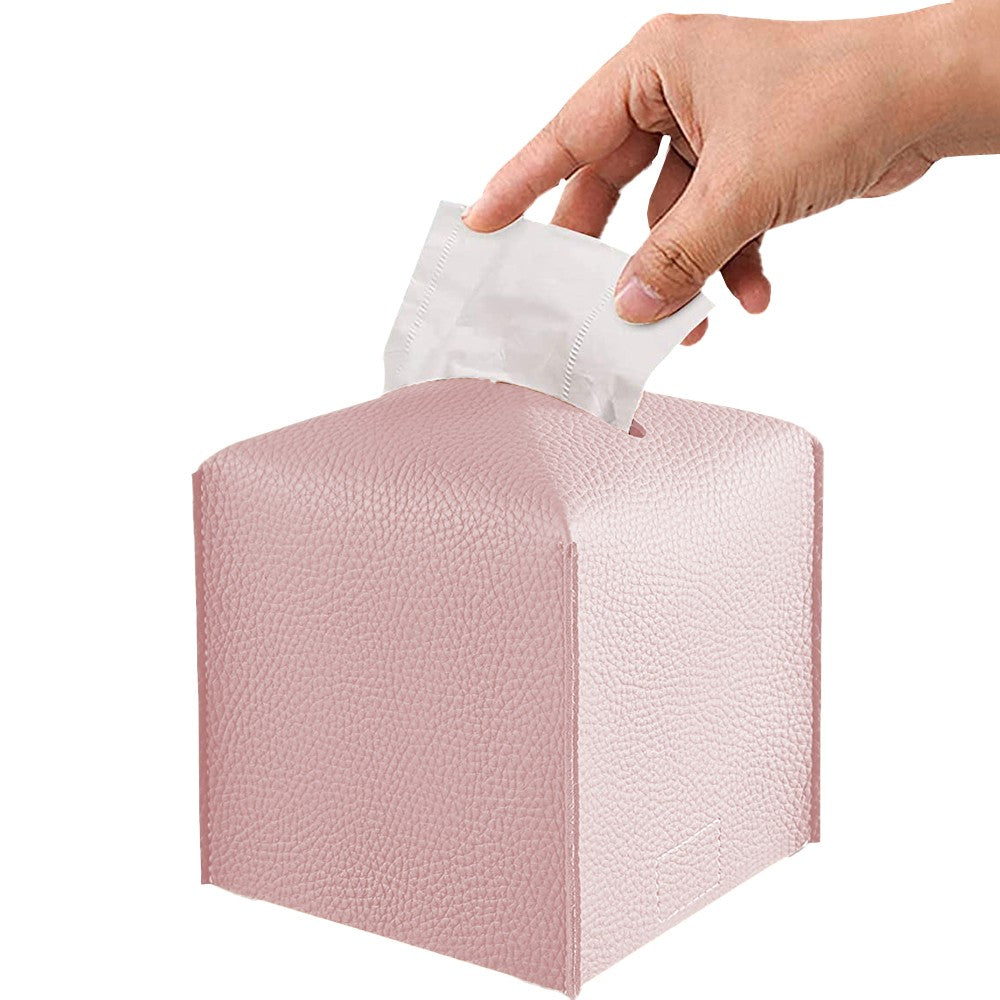 Square PU Leather Tissue Box Tissue Dispenser Napkin Storage Boxes Pink