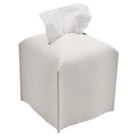 Square PU Leather Tissue Box Tissue Dispenser Napkin Storage Boxes White