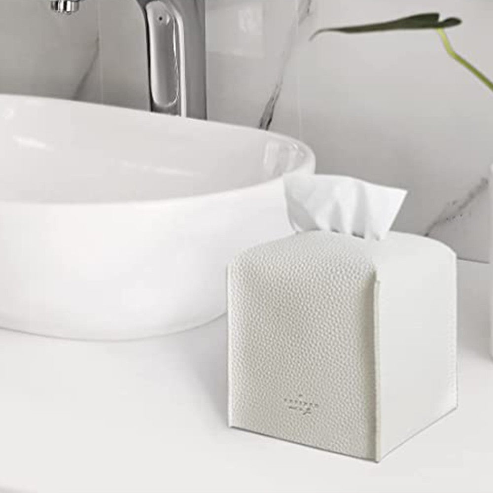 Square PU Leather Tissue Box Tissue Dispenser Napkin Storage Boxes White