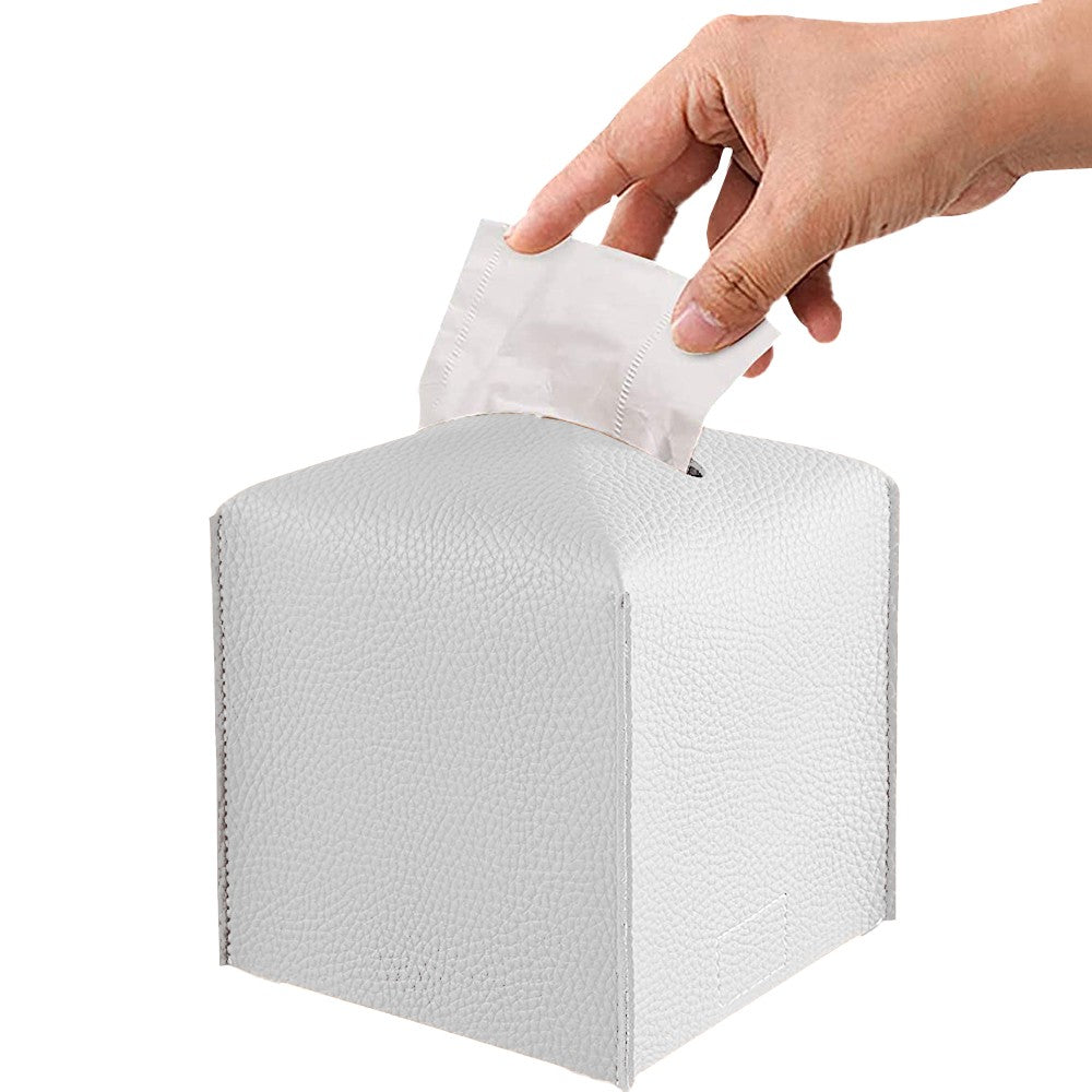 Square PU Leather Tissue Box Tissue Dispenser Napkin Storage Boxes White