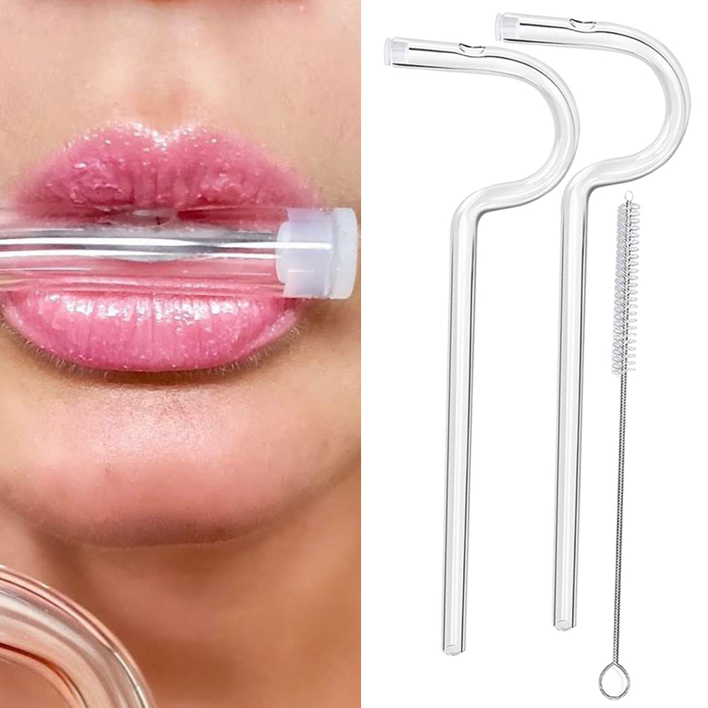2X Anti Wrinkle Straws Reusable Drinking Straws Glass Straws with Cleaning Brush