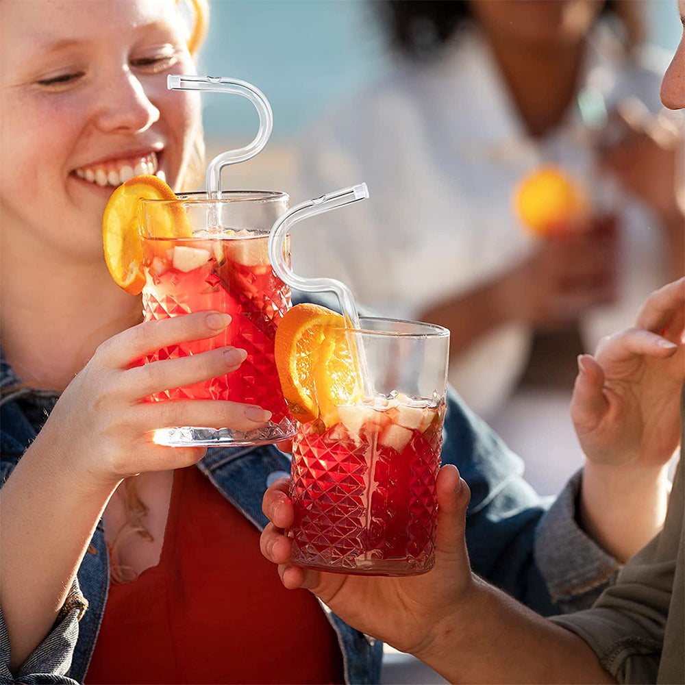 2X Anti Wrinkle Straws Reusable Drinking Straws Glass Straws with Cleaning Brush