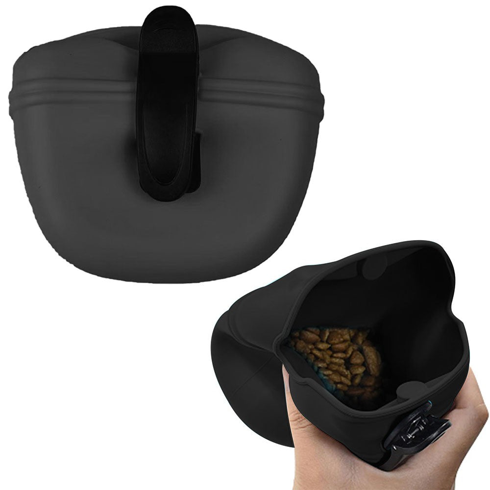 Silicone Dog Treat Bag with Magnetic Closure Portable Waist Pouch Pack with Clip Black