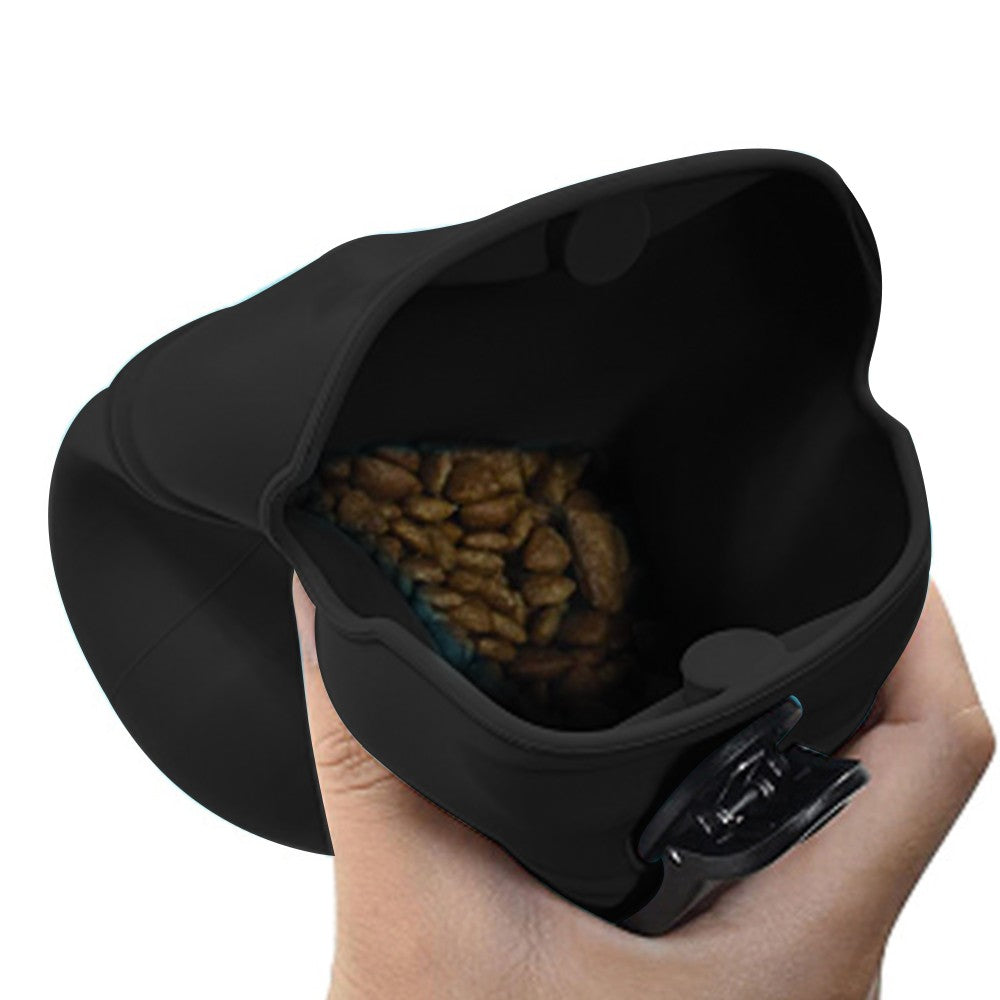 2 X Silicone Dog Treat Bag with Magnetic Closure Portable Waist Pouch Pack with Clip Black Green