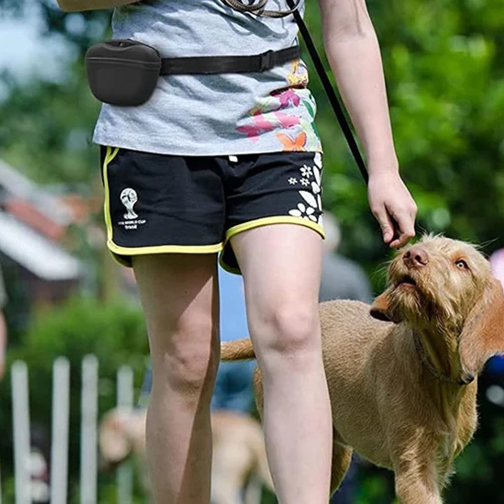 Silicone Dog Treat Bag with Magnetic Closure Portable Waist Pouch Pack with Clip Black