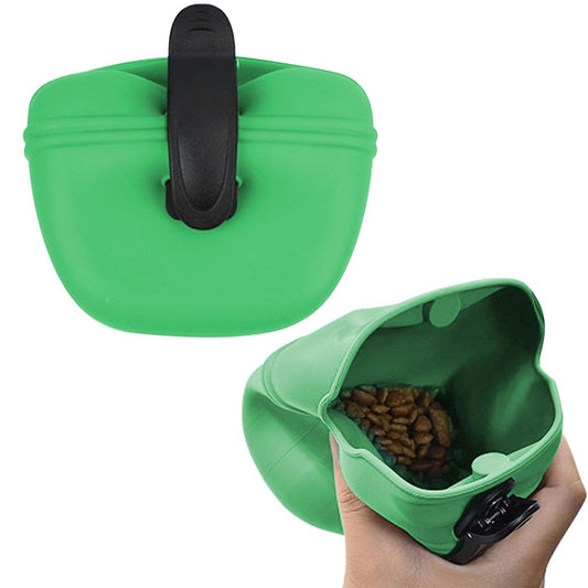 Silicone Dog Treat Bag with Magnetic Closure Portable Waist Pouch Pack with Clip Green