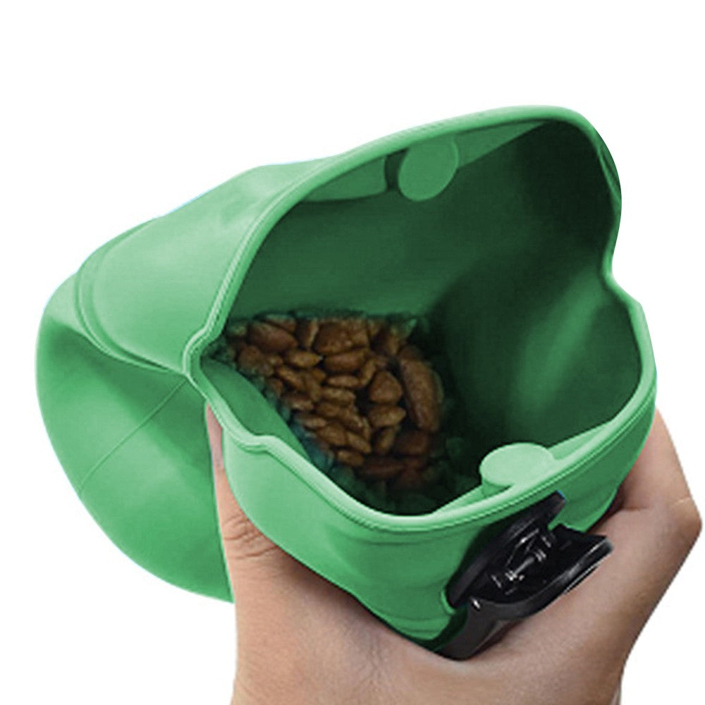 Silicone Dog Treat Bag with Magnetic Closure Portable Waist Pouch Pack with Clip Green