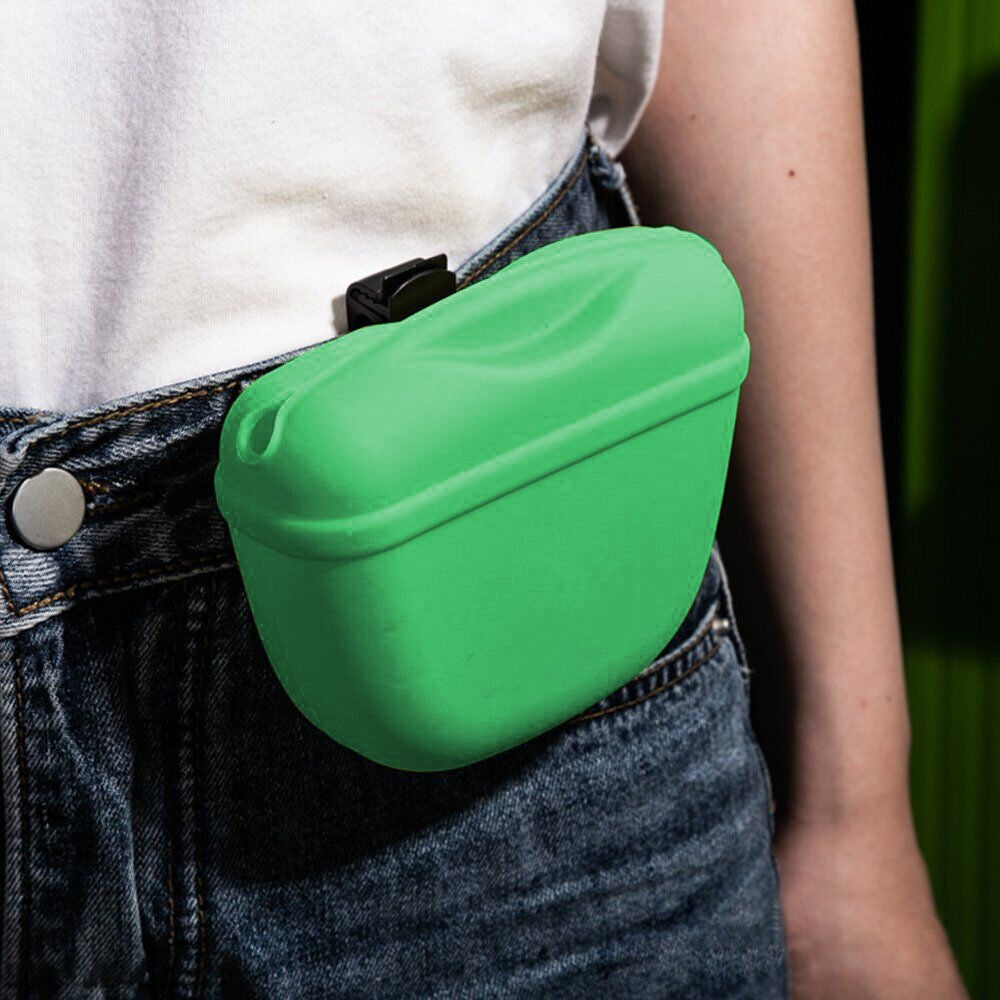 Silicone Dog Treat Bag with Magnetic Closure Portable Waist Pouch Pack with Clip Green