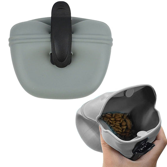 Silicone Dog Treat Bag with Magnetic Closure Portable Waist Pouch Pack with Clip Grey