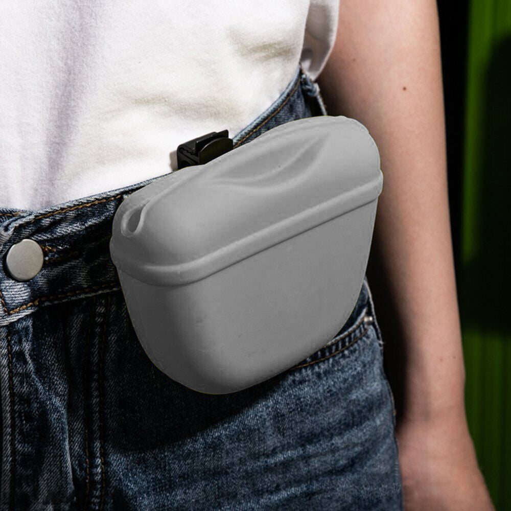 Silicone Dog Treat Bag with Magnetic Closure Portable Waist Pouch Pack with Clip Grey