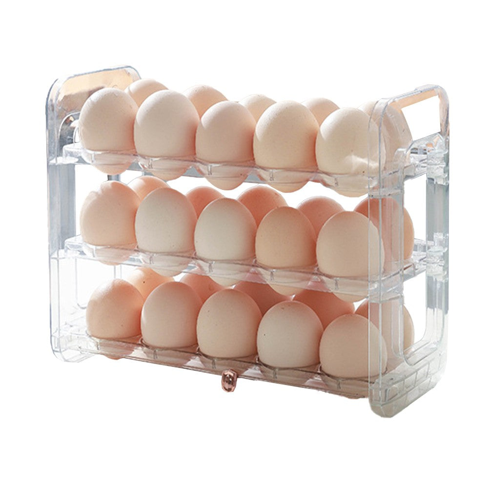 3-Layer 30 Grid Refrigerator Egg Holder Flip Egg Storage Container Rack Reusable Egg Organizer Clear