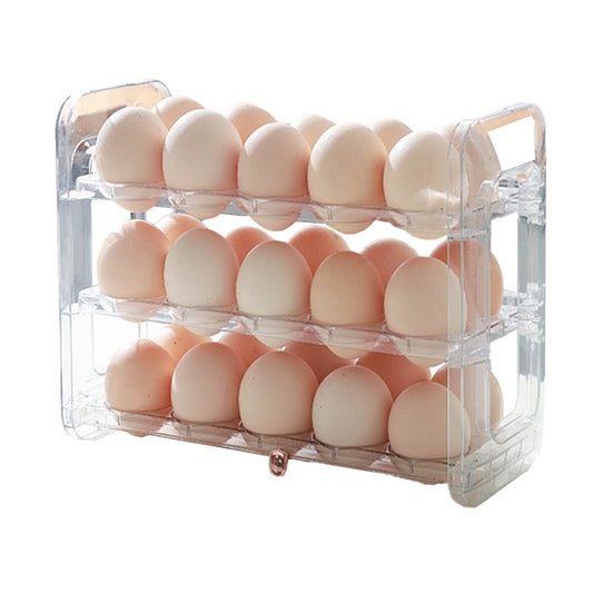 3-Layer 30 Grid Refrigerator Egg Holder Flip Egg Storage Container Rack Reusable Egg Organizer Clear