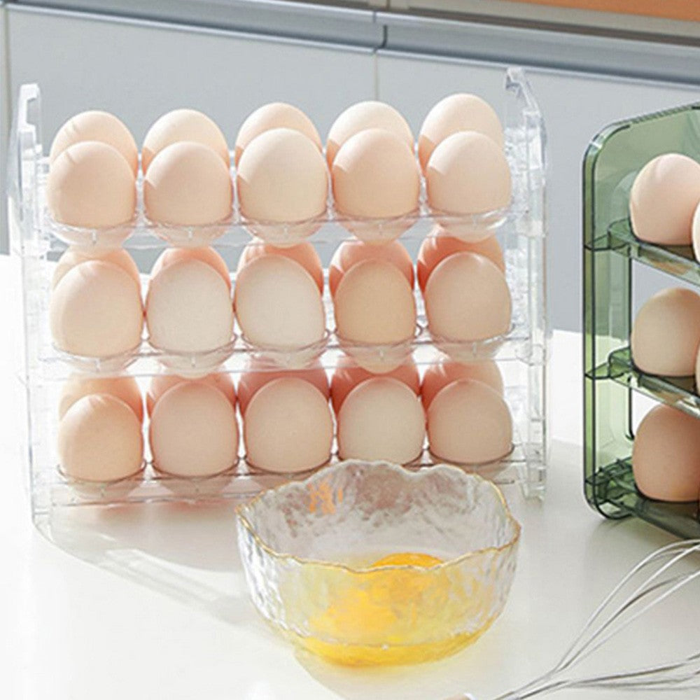 3-Layer 30 Grid Refrigerator Egg Holder Flip Egg Storage Container Rack Reusable Egg Organizer Clear