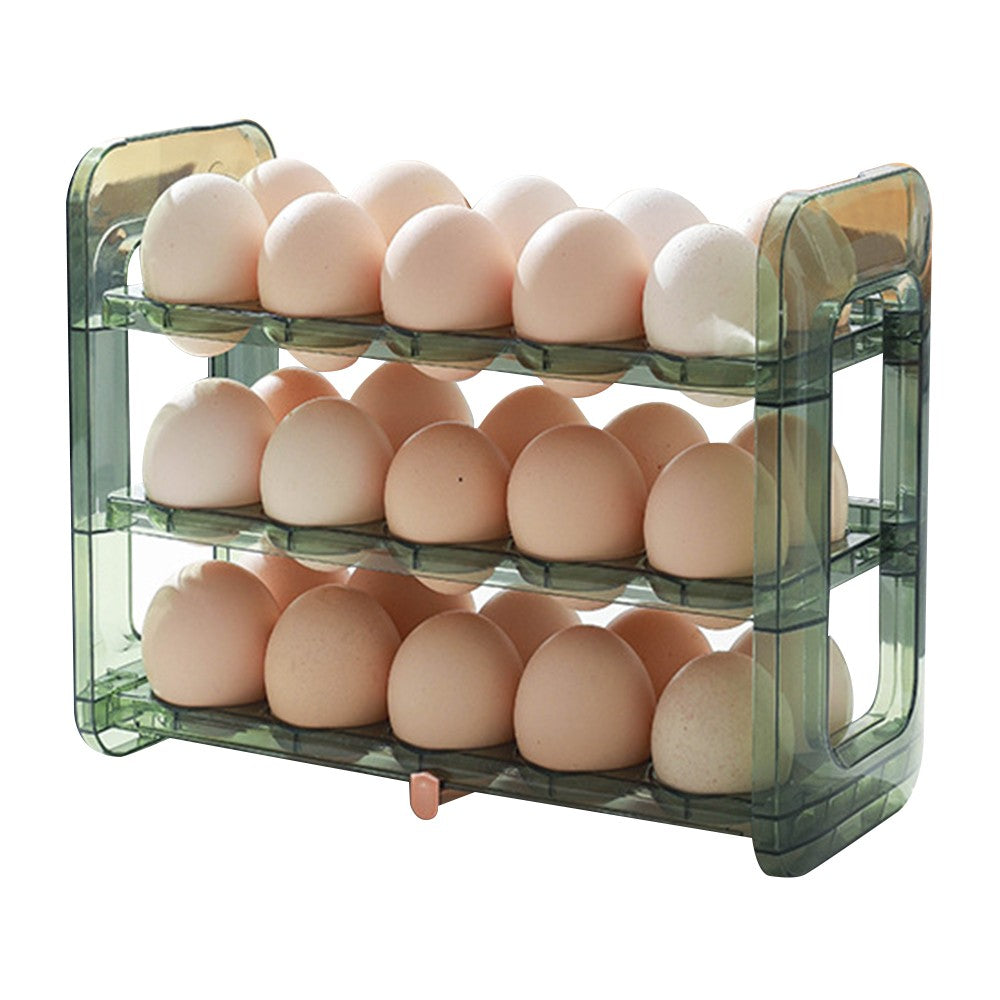 3-Layer 30 Grid Refrigerator Egg Holder Flip Egg Storage Container Rack Reusable Egg Organizer Green