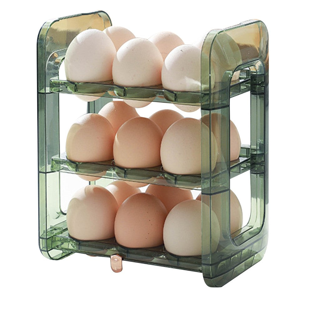 3-Layer 18 Grid Refrigerator Egg Holder Flip Egg Storage Container Rack Reusable Egg Organizer Green