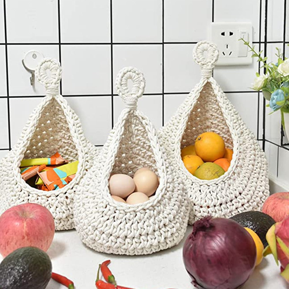 19cm Wall Hanging Vegetable Fruit Basket Handwoven Kitchen Organizer Bag