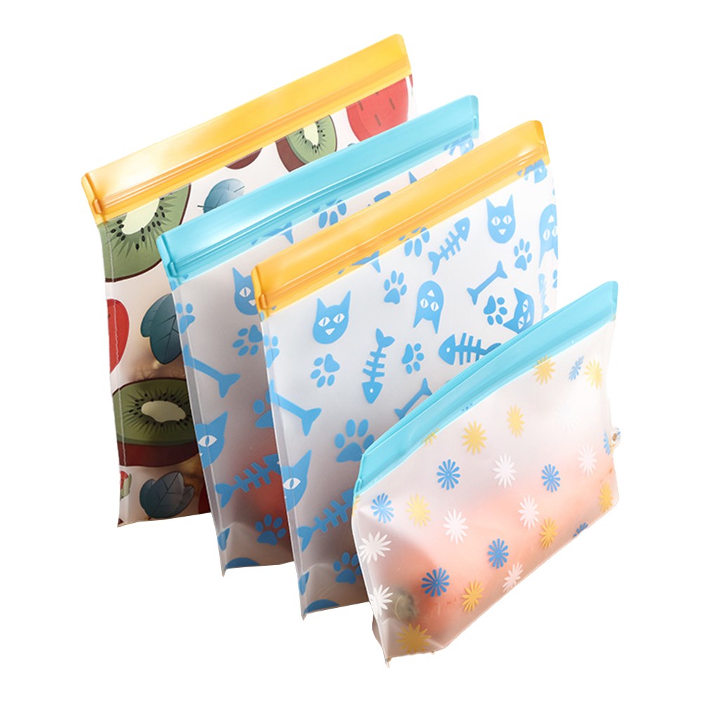 Set of 8Pcs Reusable Stand Up Food Bag Leakproof Storage Bags Printed Seal Bag