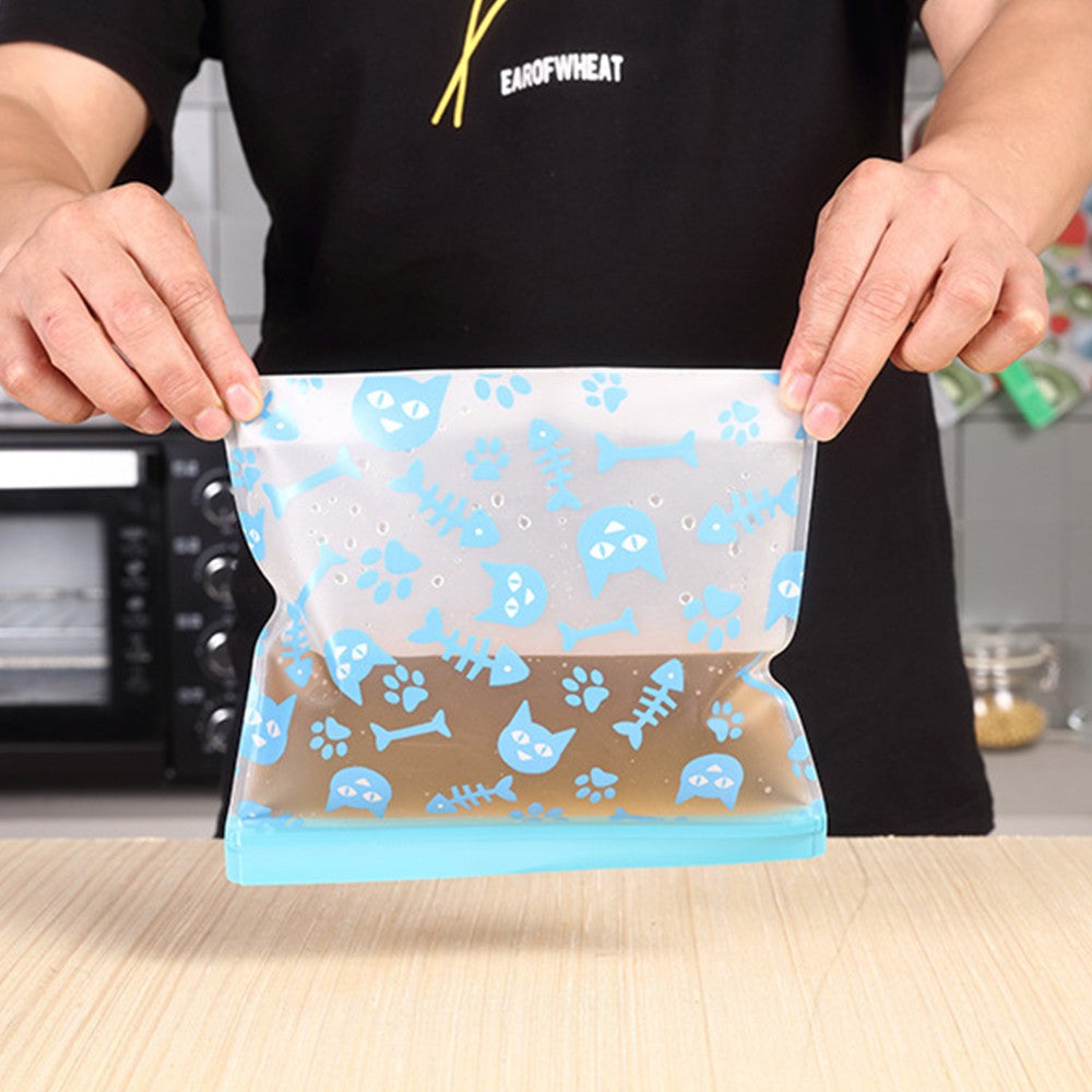 Set of 8Pcs Reusable Stand Up Food Bag Leakproof Storage Bags Printed Seal Bag